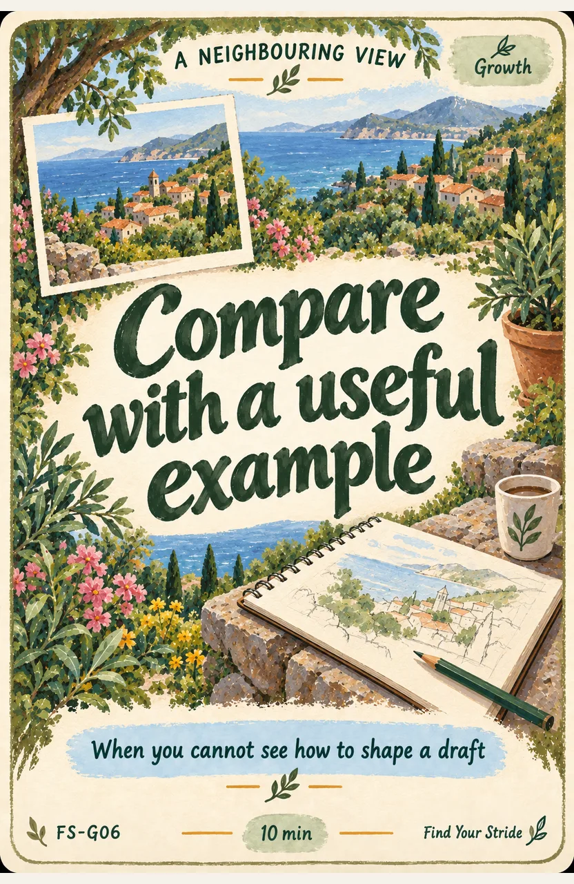 Compare with a useful example When: When you cannot see how to shape a draft.