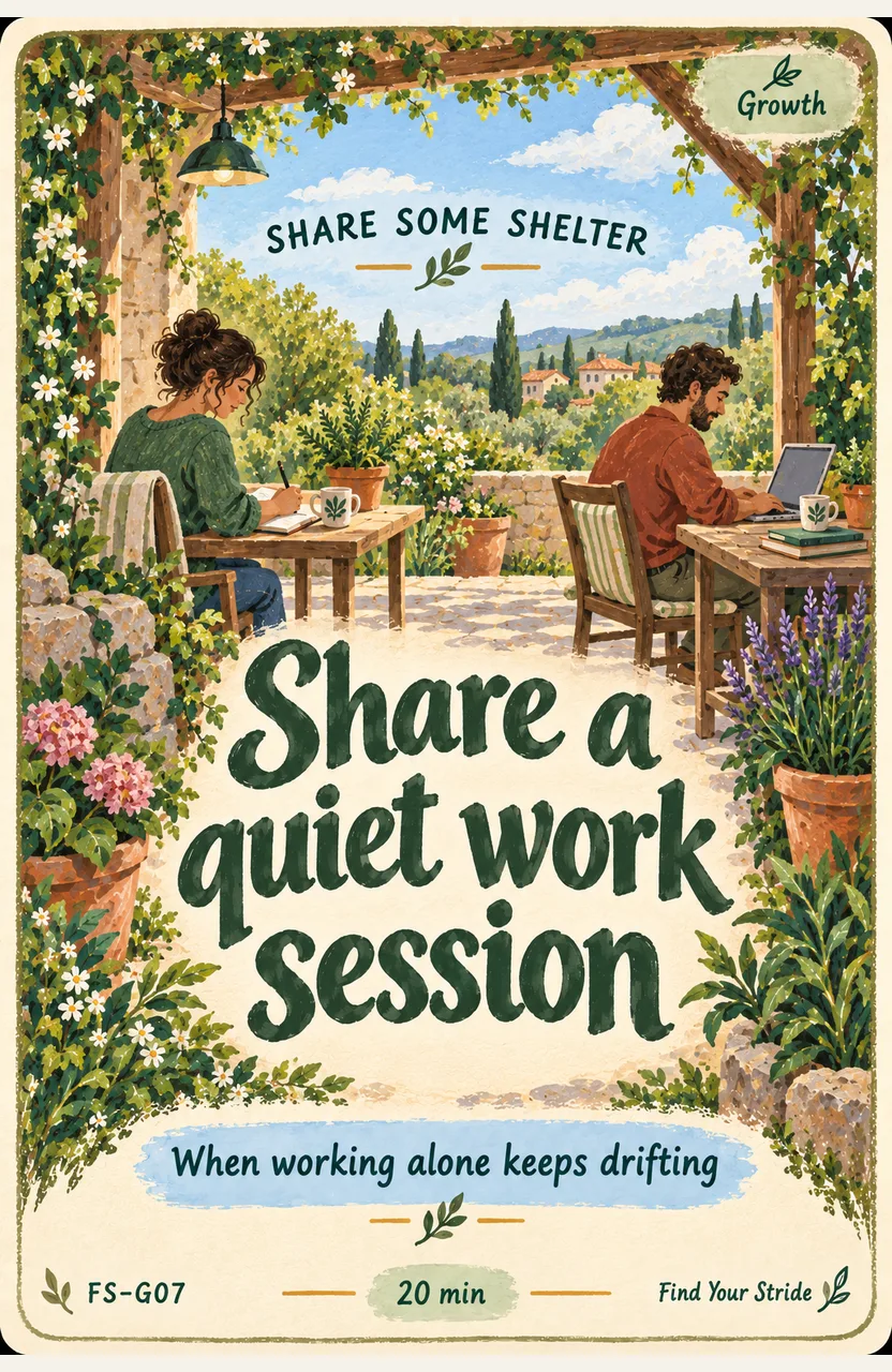 Share a quiet work session When: When working alone keeps drifting.