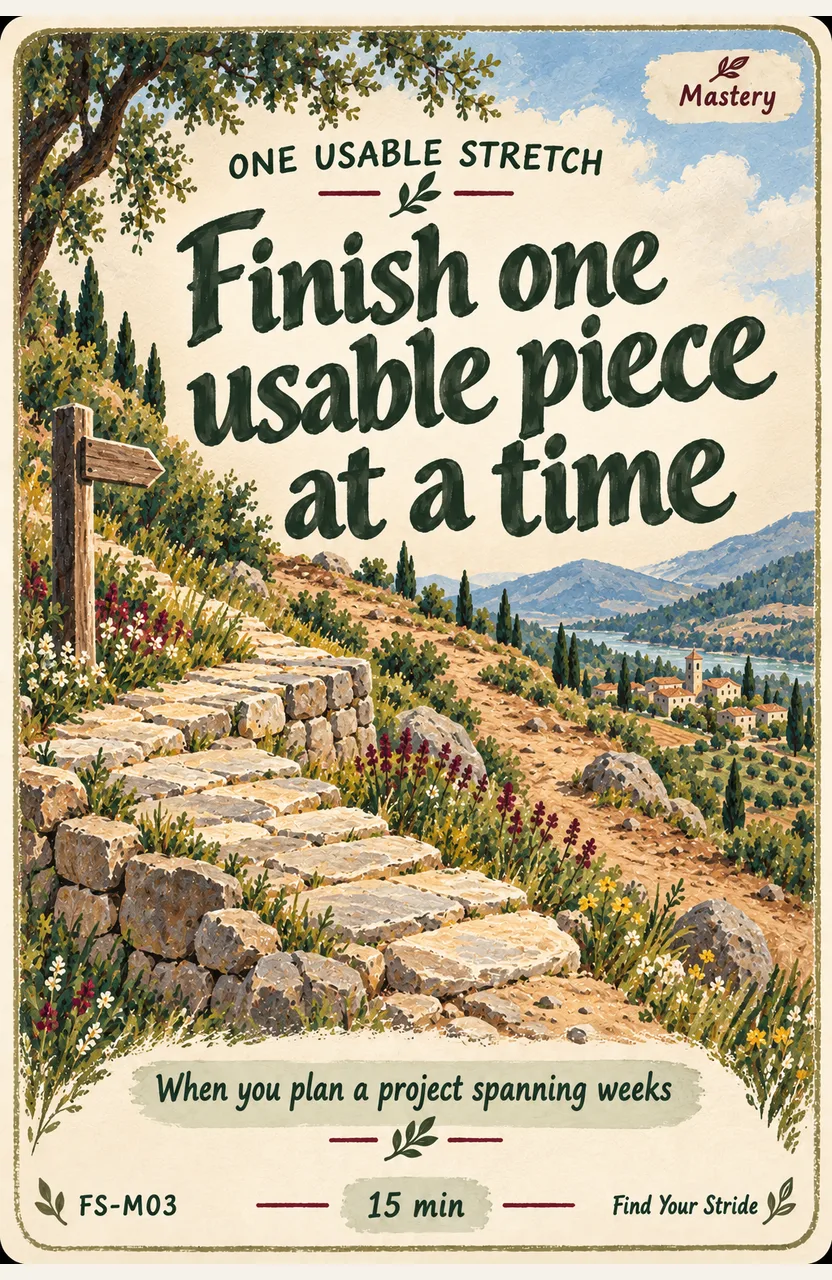 Finish one usable piece at a time When: When you plan a project spanning weeks.