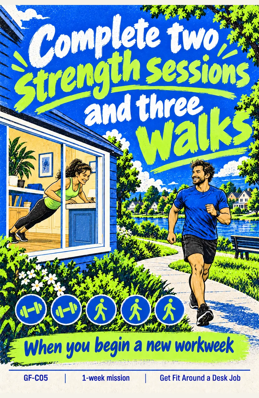 Complete two strength sessions and three walks When: you begin a new workweek