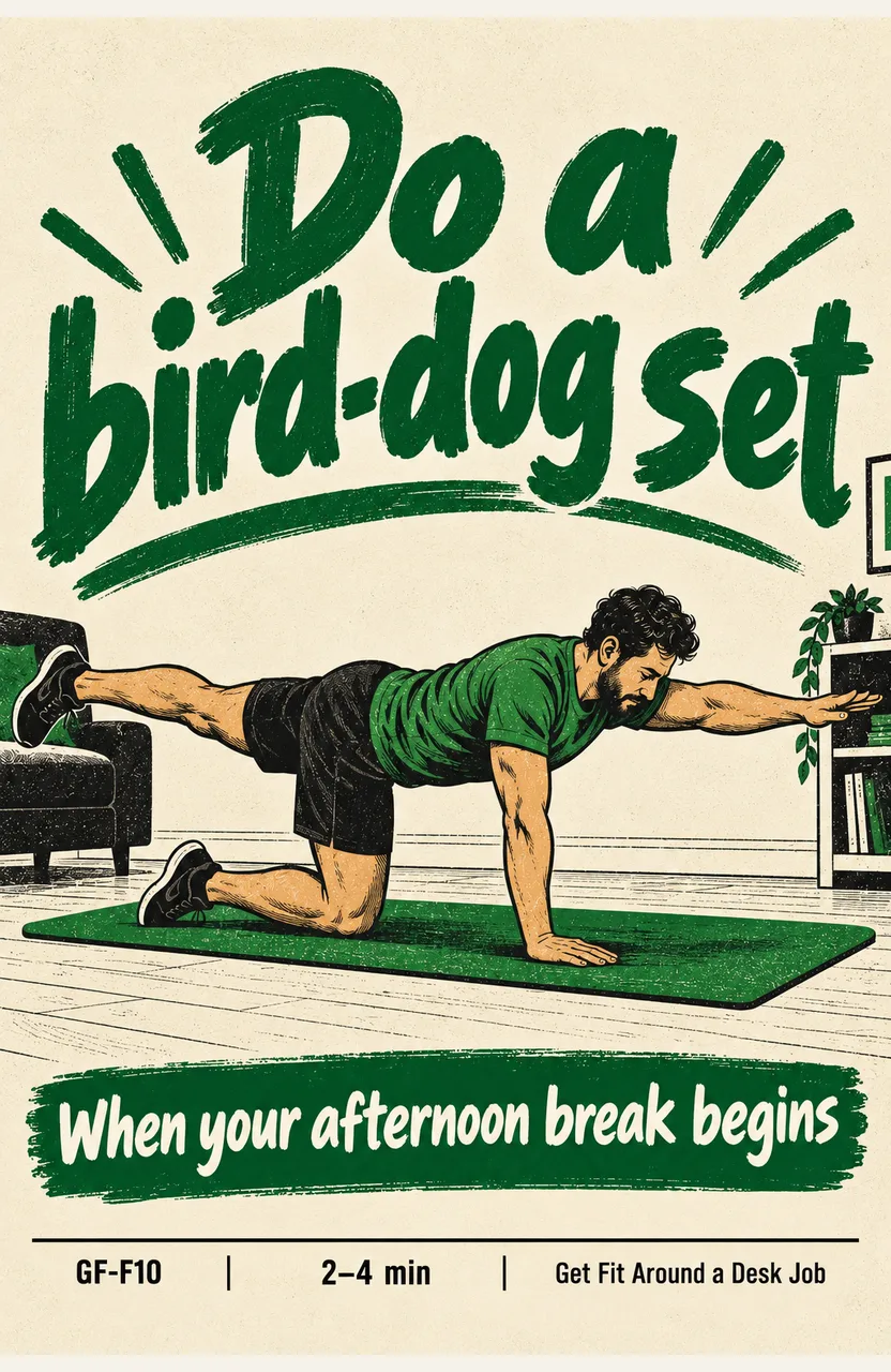 Do a bird-dog set When: your afternoon break begins