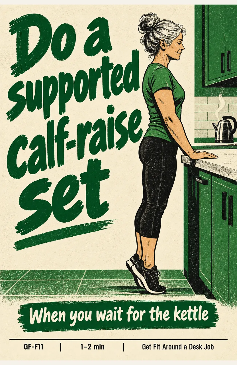 Do a supported calf-raise set When: you wait for the kettle