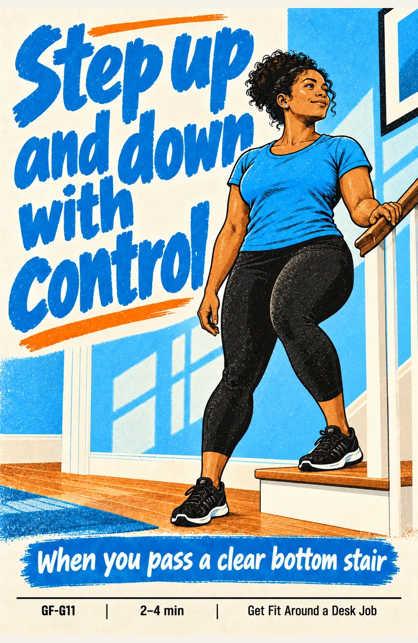 Step up and down with control When: you pass a clear bottom stair