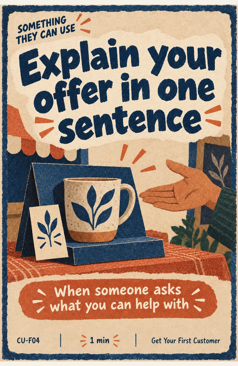 Explain your offer in one sentence When: someone asks what you can help with