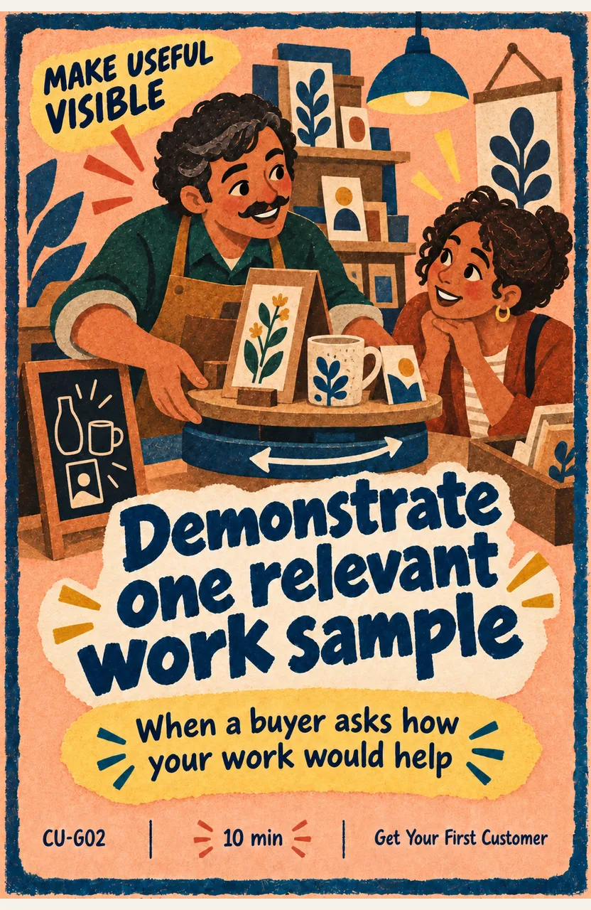 Demonstrate one relevant work sample When: a buyer asks how your work would help