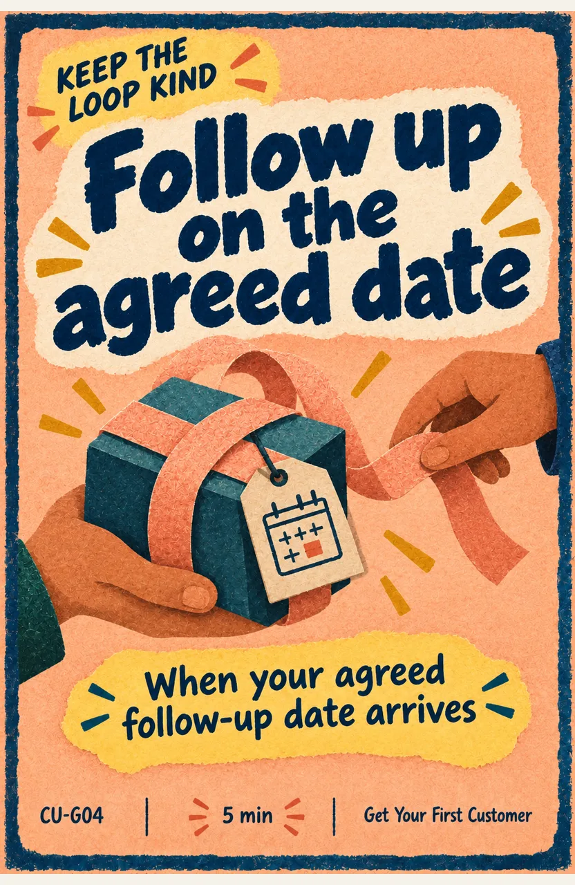 Follow up on the agreed date When: your agreed follow-up date arrives