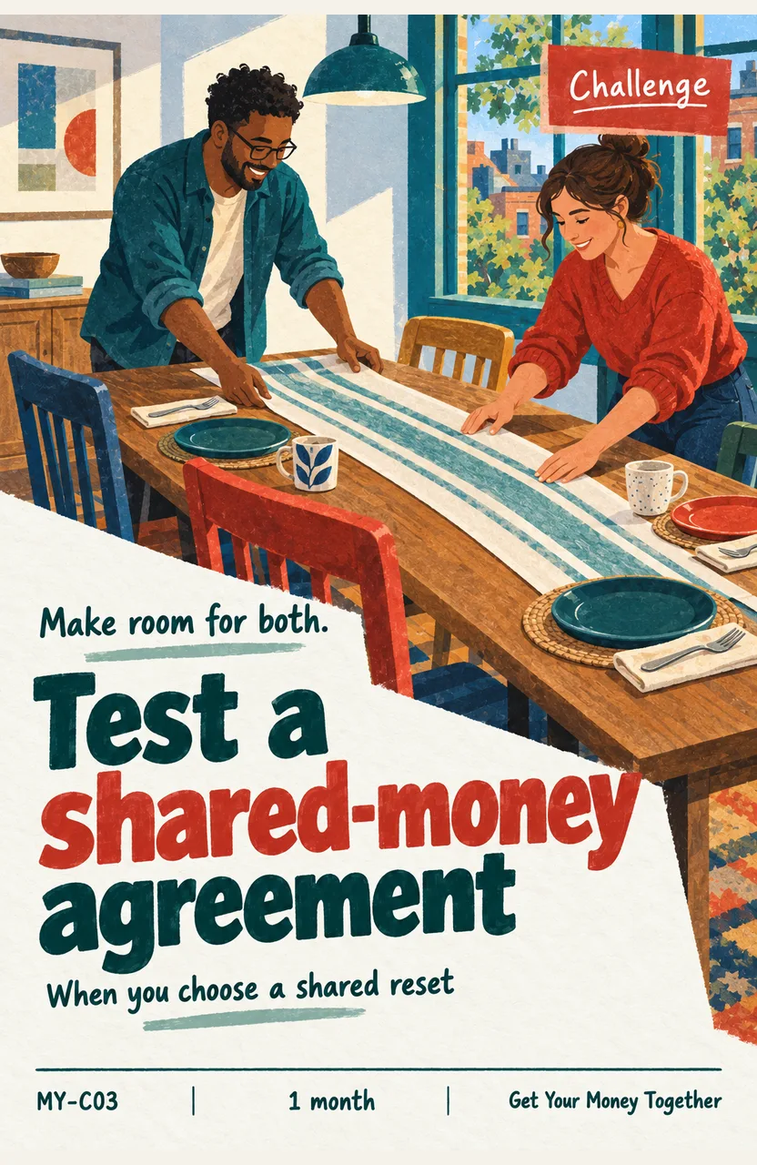 Test a shared-money agreement When: you both choose a shared-money reset