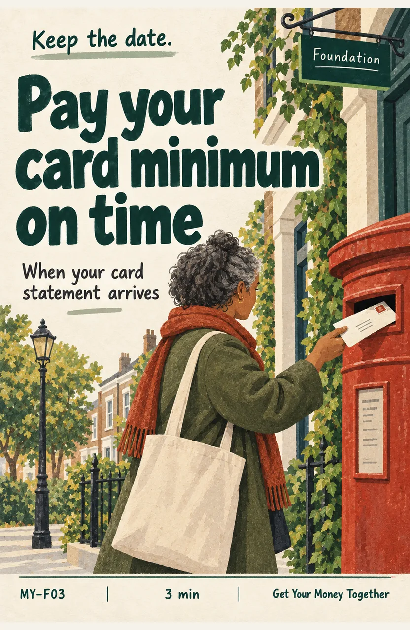 Pay the required credit-card minimum on time When: a credit-card statement arrives