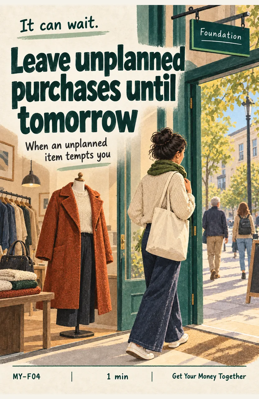 Leave an unplanned purchase until tomorrow When: you want something outside your spending plan