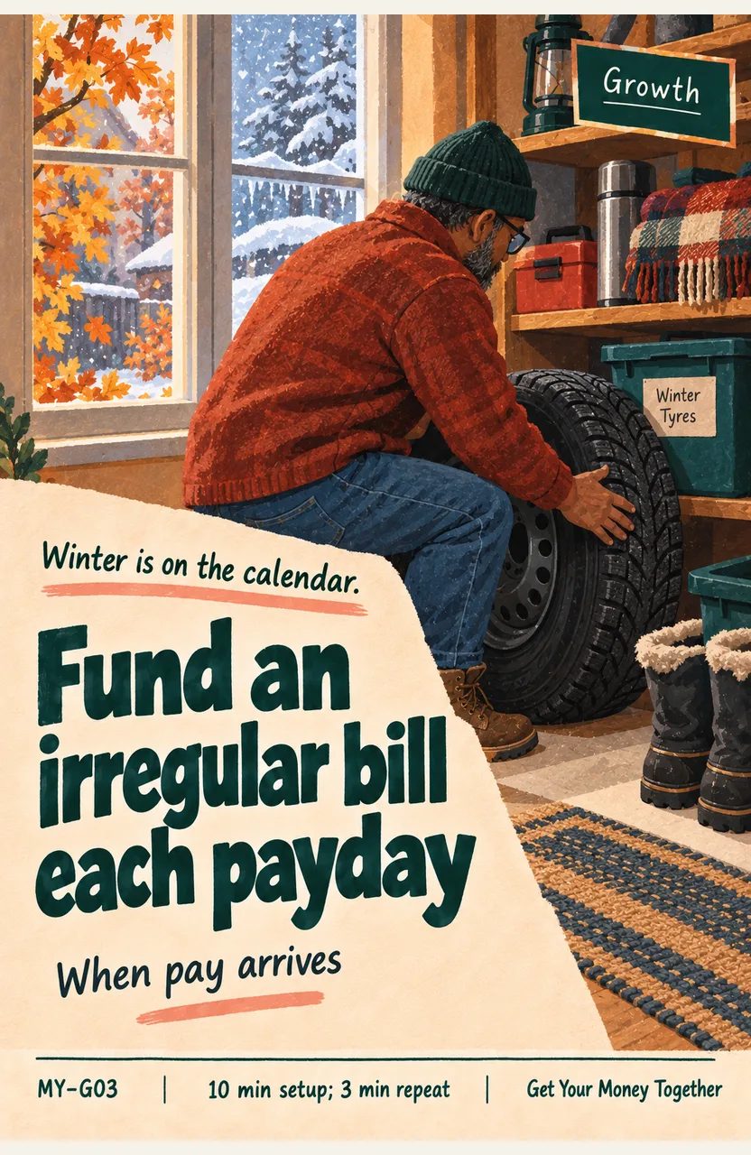 Fund a known irregular bill each payday When: pay arrives before your chosen irregular bill