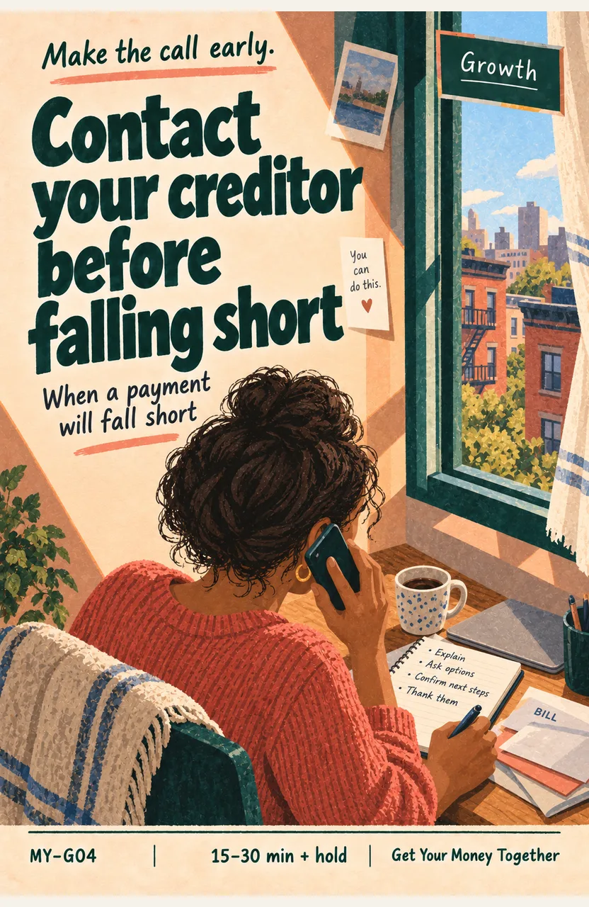 Ask your creditor before a payment falls short When: you cannot cover an upcoming payment