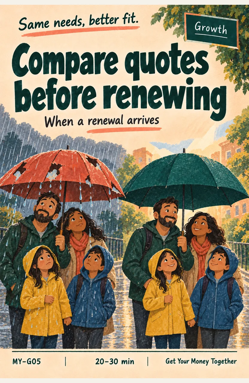 Compare a renewal with another suitable quote When: a renewal notice arrives