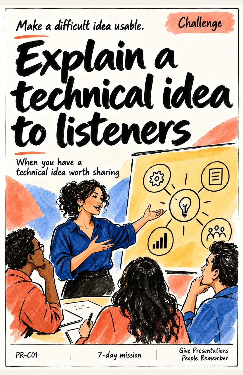 Explain a technical idea to real listeners When: you have a technical idea worth sharing