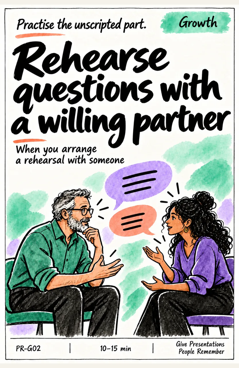 Rehearse questions with a willing partner When: you arrange a rehearsal with someone
