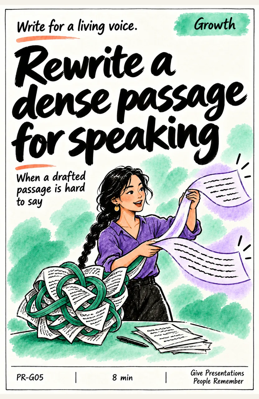 Rewrite a dense passage for speaking When: a drafted passage is hard to say