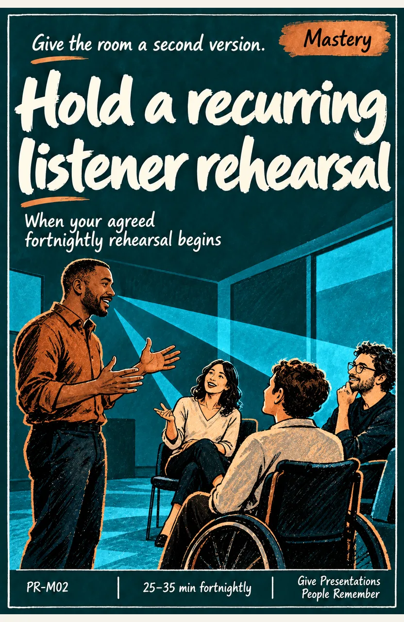 Hold a recurring listener rehearsal When: your agreed fortnightly rehearsal begins