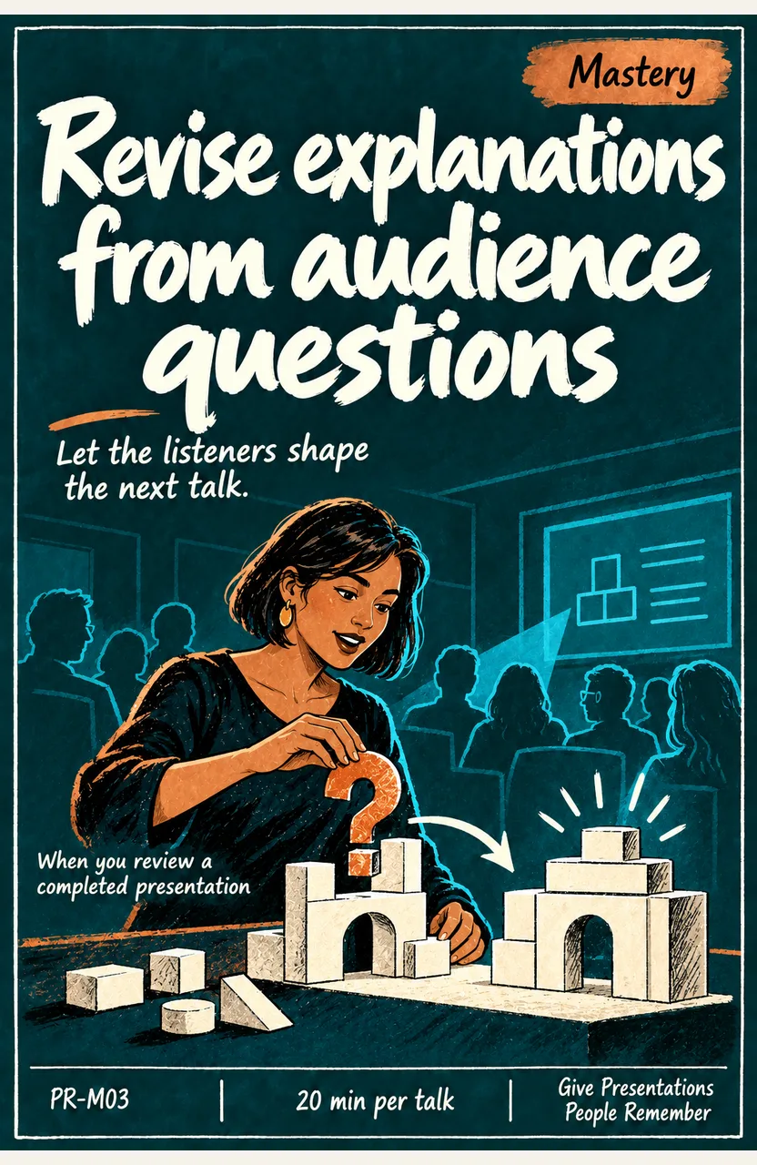 Revise explanations from audience questions When: you review a completed presentation
