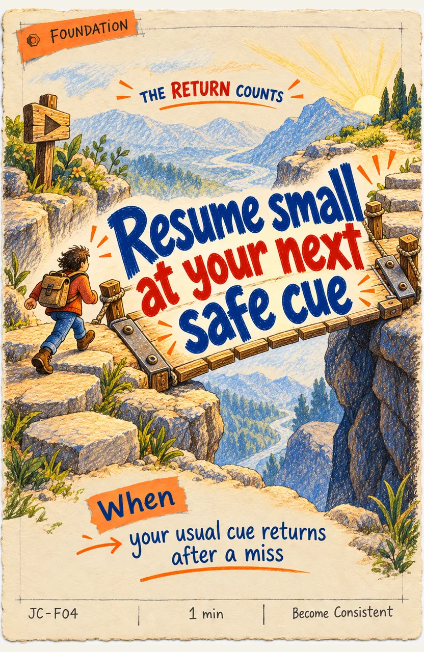 Resume Your Smallest Practice at the Next Safe Cue When: your usual cue returns after a miss