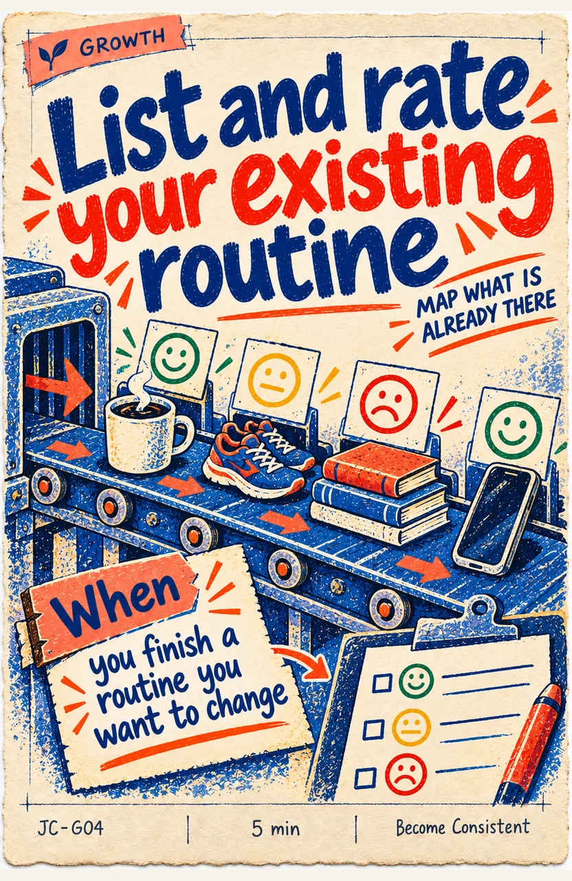 List and Rate Your Existing Routine Before Changing It When: you finish a routine you want to change