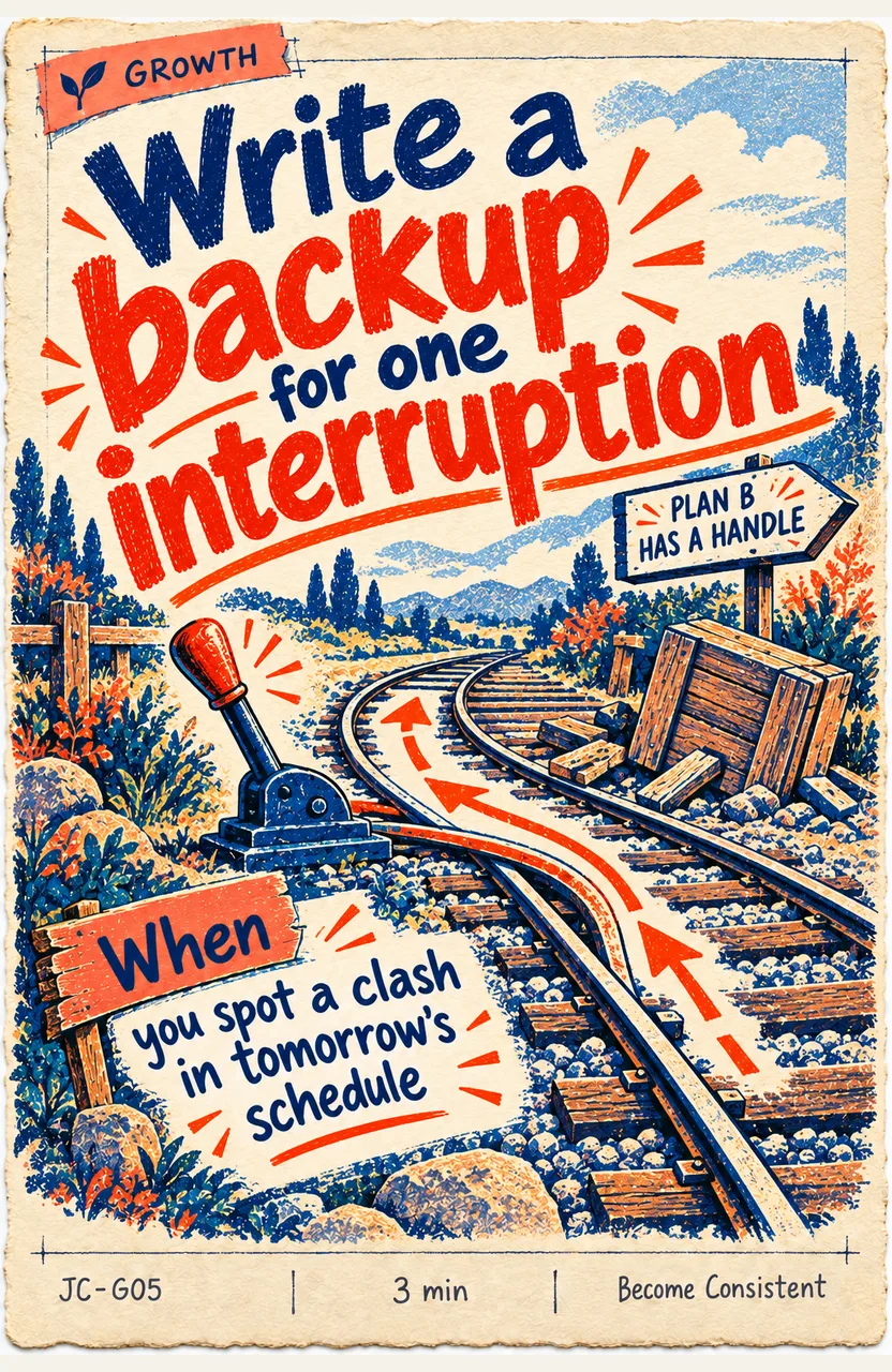 Write a Backup Action for Your Most Likely Interruption When: you spot a clash in tomorrow’s schedule