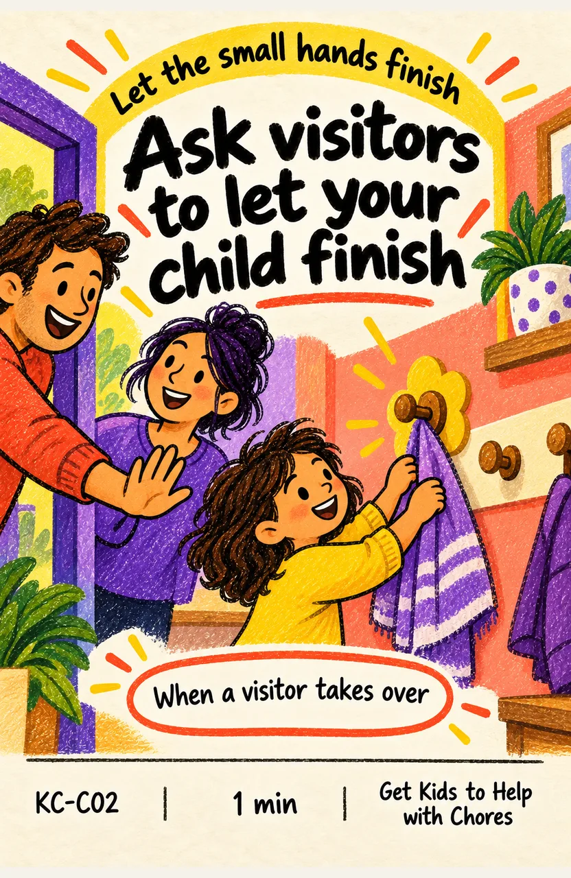 Ask Visitors to Let Your Child Finish When: a visitor takes over your child’s safe chore