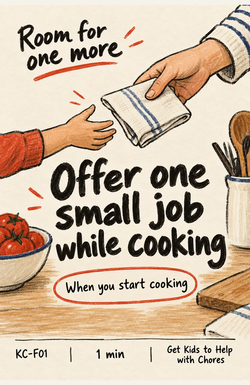 Offer One Small Job While Cooking When: you start preparing a meal