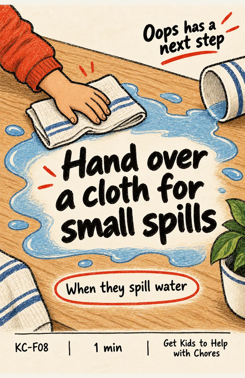 Hand Over a Cloth for a Small Spill When: your child spills water at the table