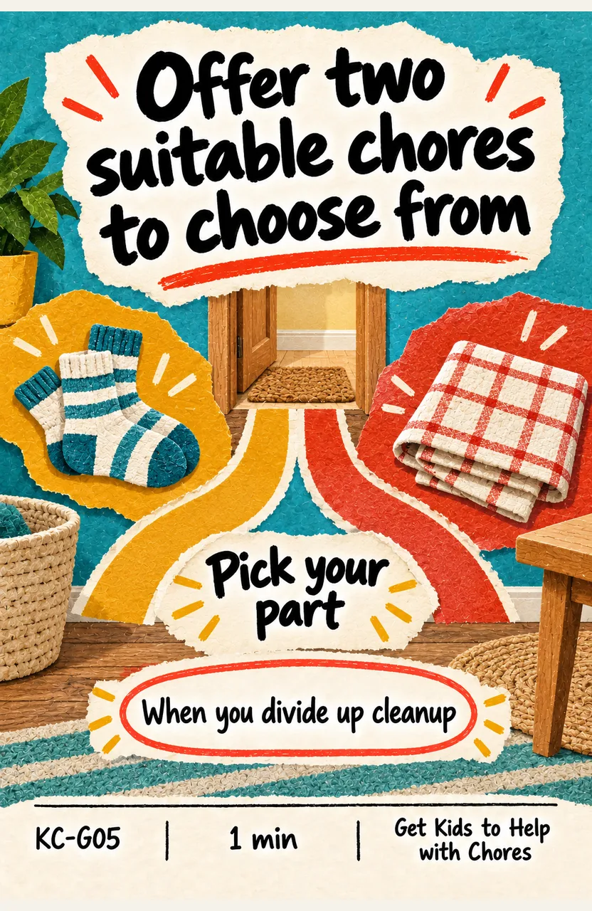 Offer Two Suitable Chores to Choose From When: you divide up the weekend cleanup