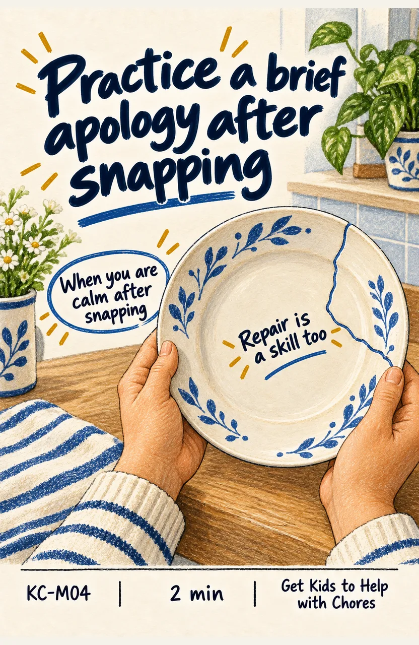 Practice a Brief Apology After You Snap When: everyone is calm after you snapped during a chore