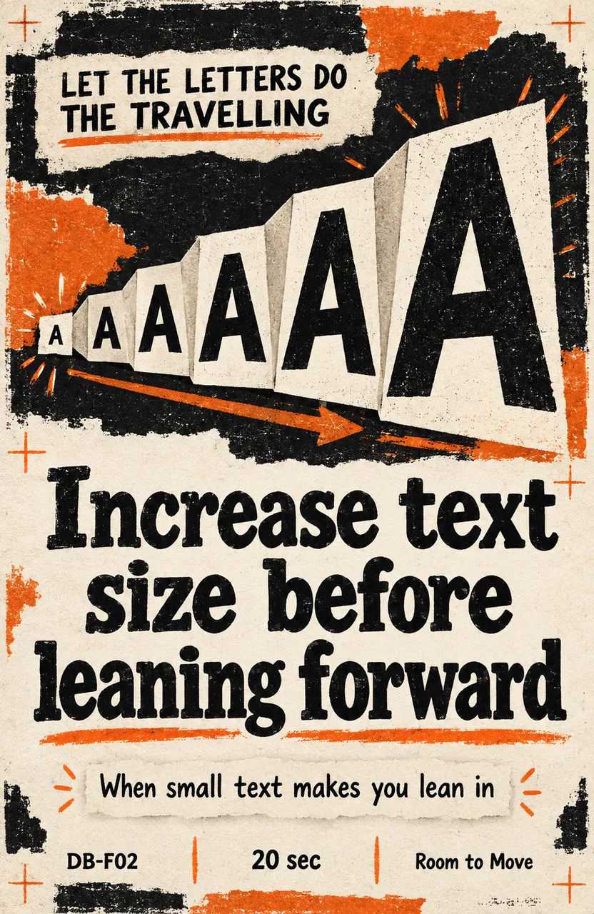 Increase text size before leaning forward When: you lean in to read small text