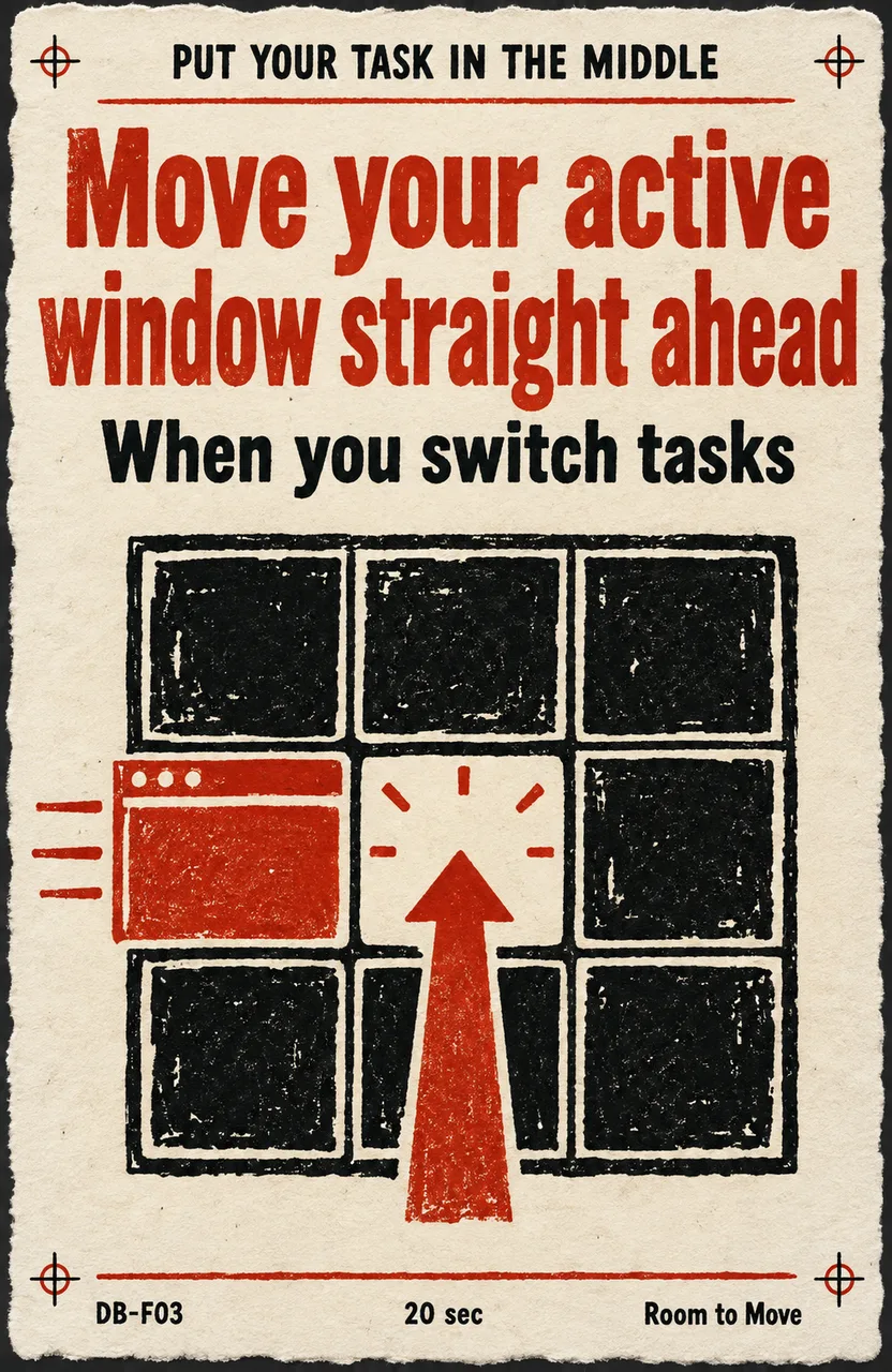 Move your active window straight ahead When: you switch to another long computer task