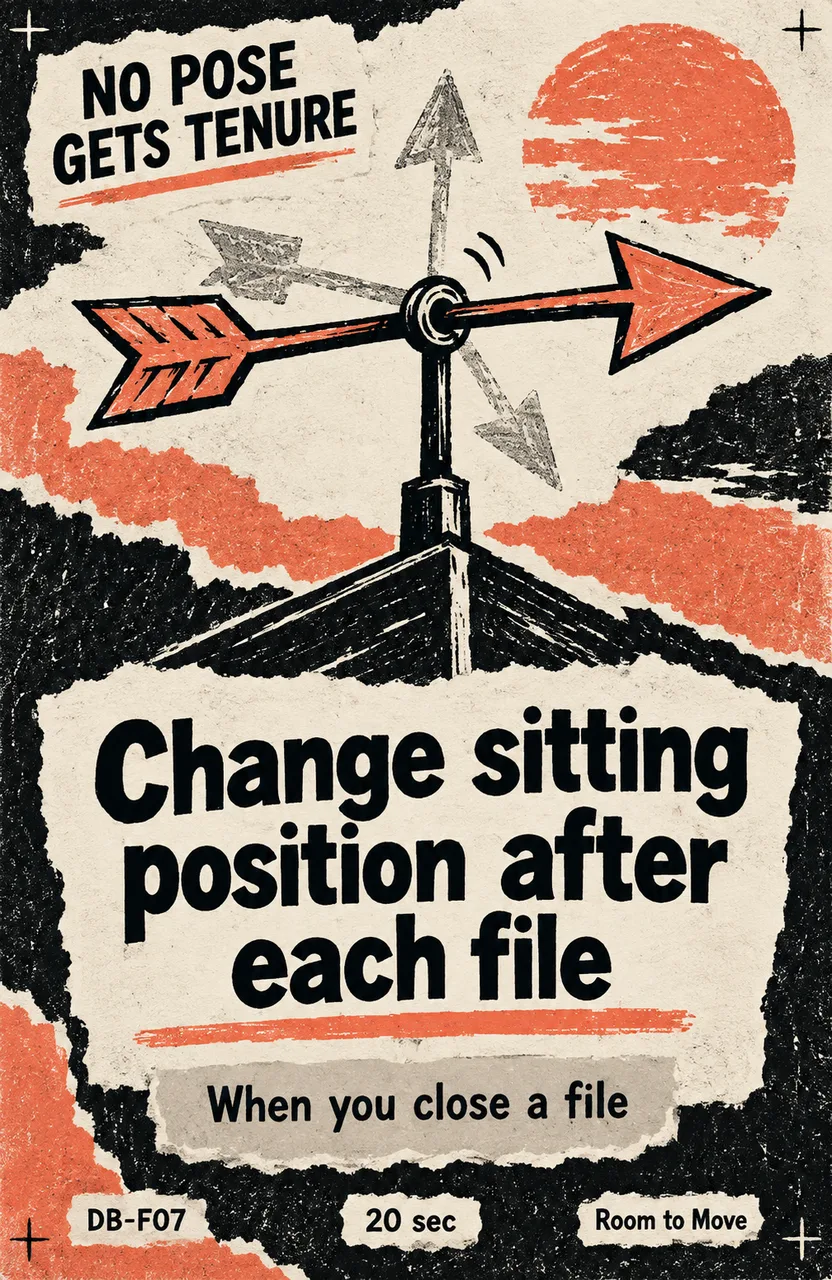 Change sitting position after each file When: you close a finished file