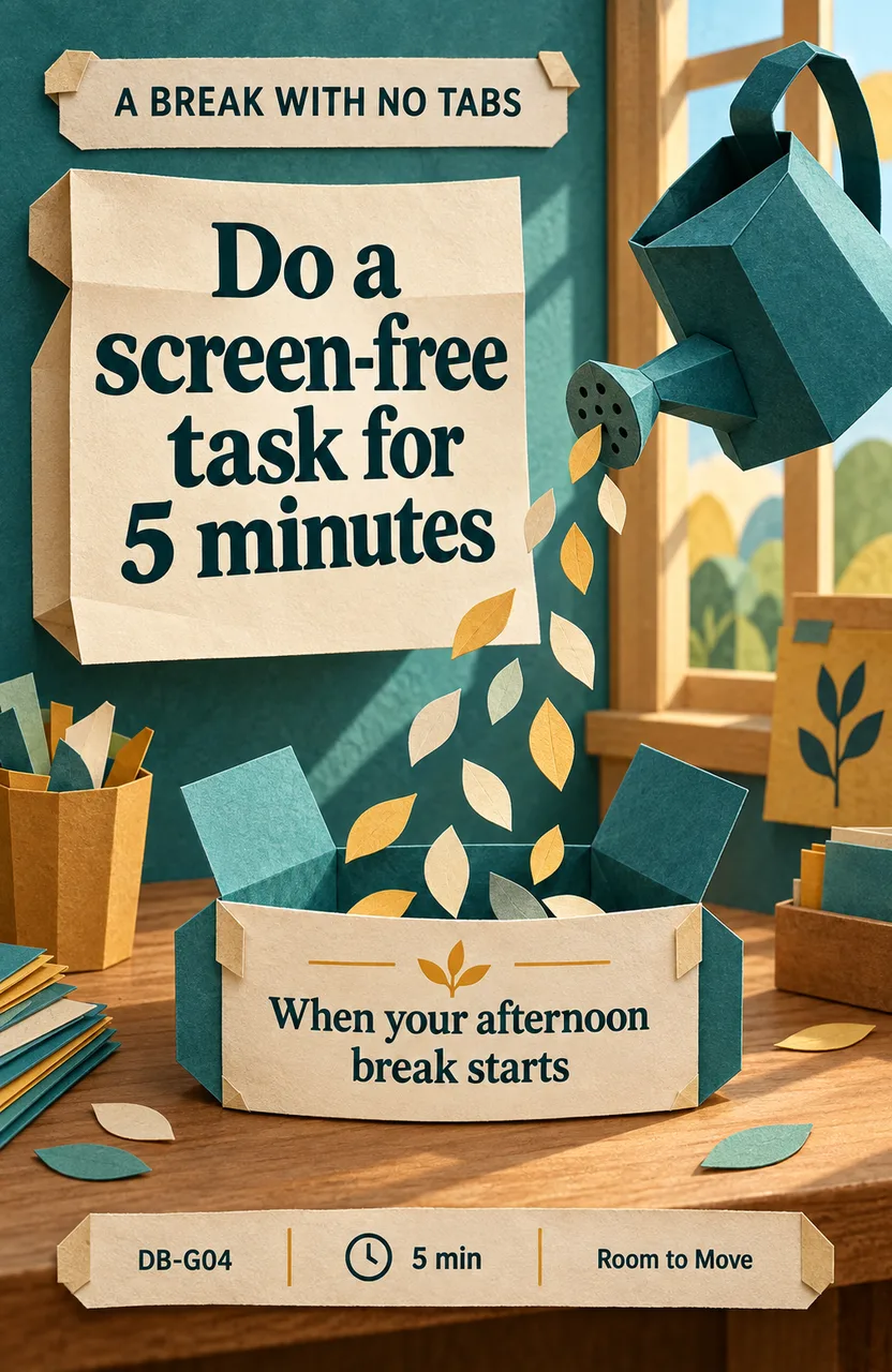 Do a screen-free task for 5 minutes When: your afternoon break begins