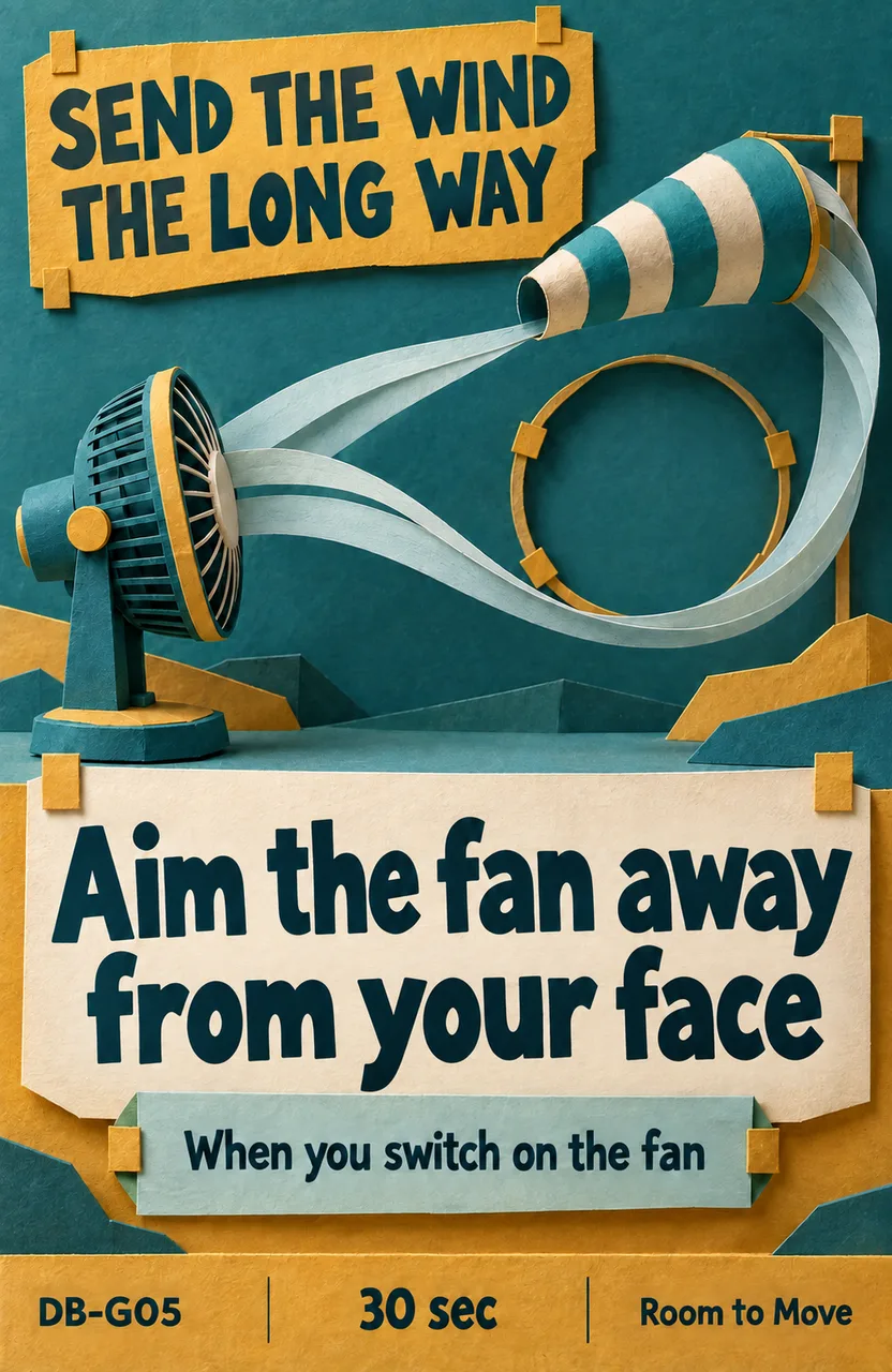 Aim the desk fan away from your face When: you switch on your desk fan
