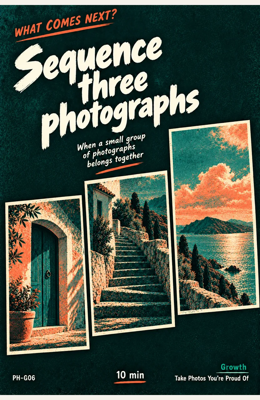 Sequence three photographs When: a small group of photographs belongs together